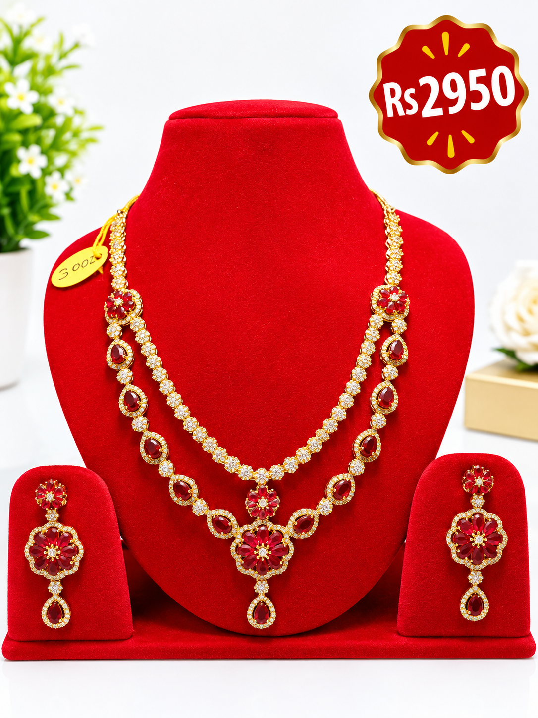 Ruby Floral Double-Layer Necklace Set