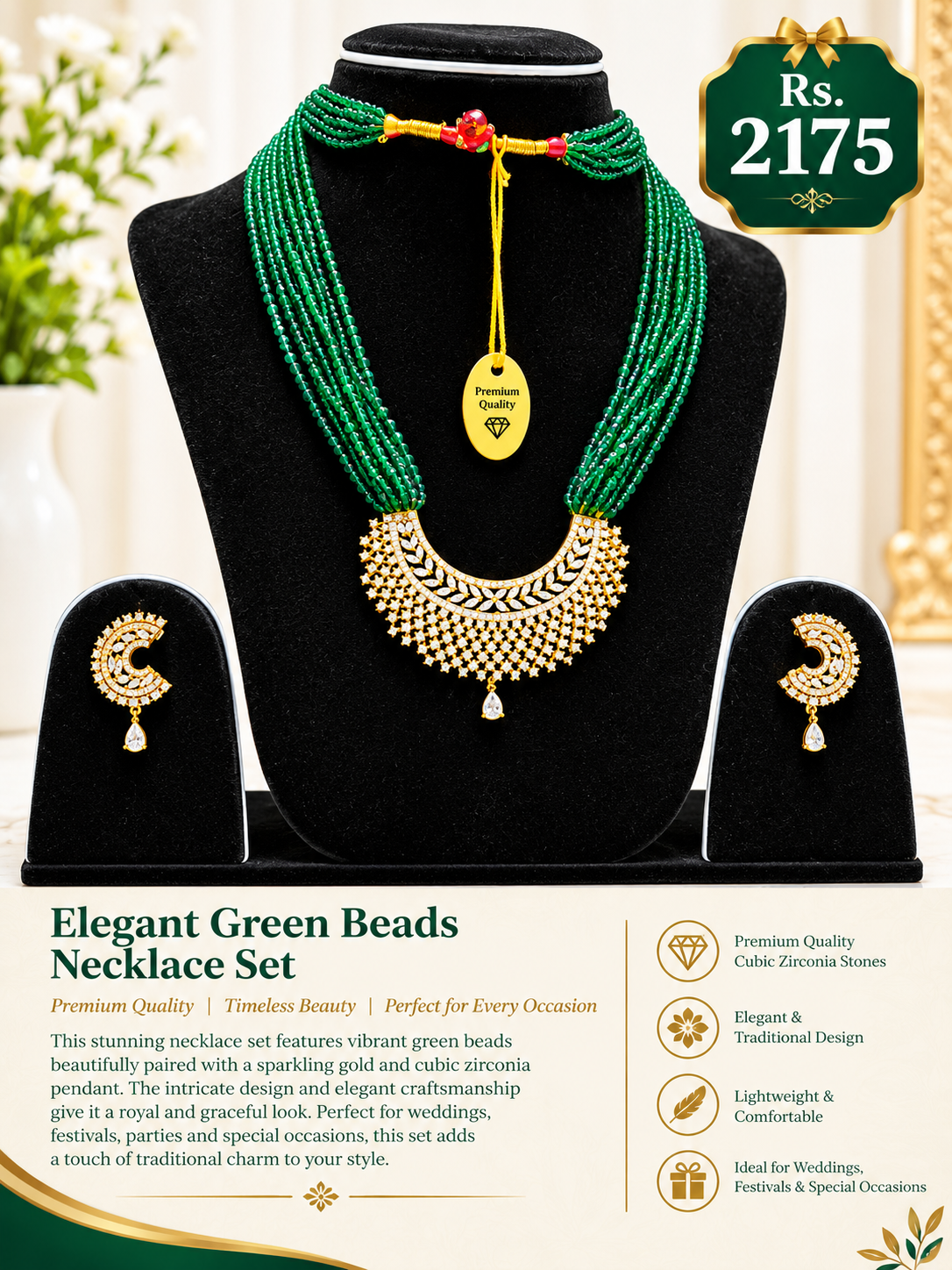 Elegant Green Beads Necklace Set