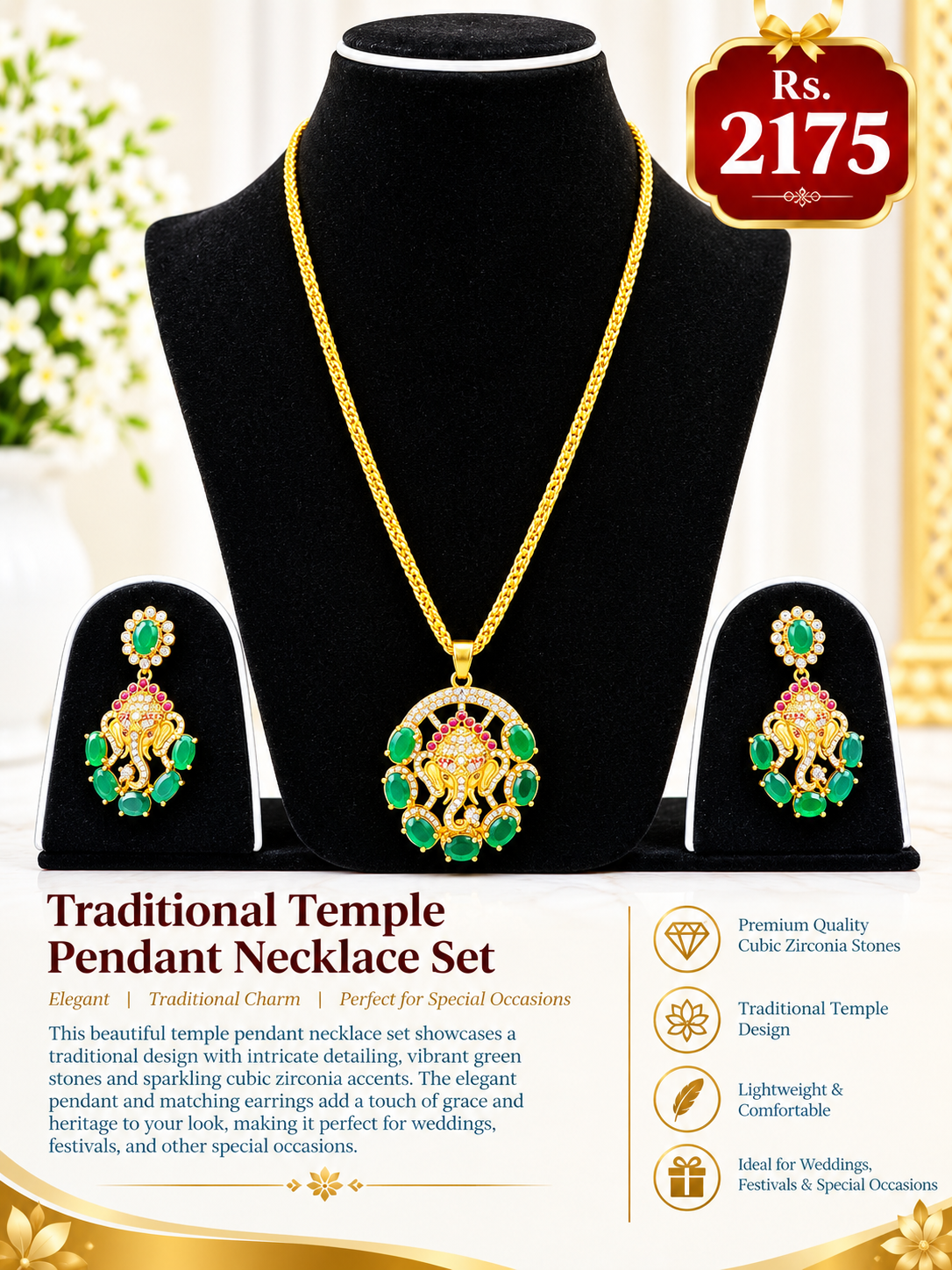 Traditional Temple Pendant Necklace Set